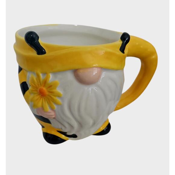 Gnome Bee Flower Mug Coffee Cup 24 Oz 4 1/4" Tall - Picture 1 of 6